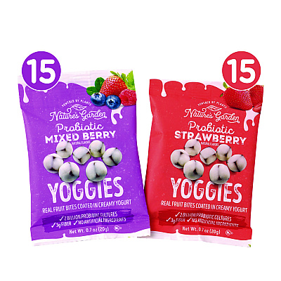 Nature's Garden Probiotic Yoggies Variety Snack Pack, Assorted Flavors, 0.7 oz Bag, 30/Carton (GRR22002303)