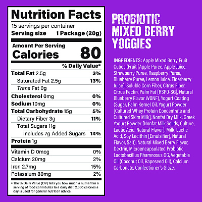 Nature's Garden Probiotic Yoggies Variety Snack Pack, Assorted Flavors, 0.7 oz Bag, 30/Carton (GRR22002303)