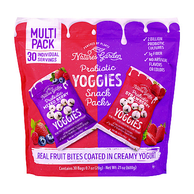 Nature's Garden Probiotic Yoggies Variety Snack Pack, Assorted Flavors, 0.7 oz Bag, 30/Carton (GRR22002303)