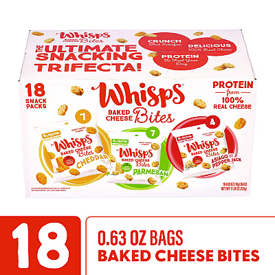 Whisps Baked Cheese Bites Variety Snack Packs, Assorted Flavors, 0.63 oz Packet, 18/Carton (GRR22002347)