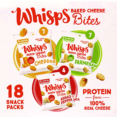Whisps Baked Cheese Bites Variety Snack Packs, Assorted Flavors, 0.63 oz Packet, 18/Carton (GRR22002347)
