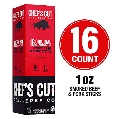 Chefs Cut Real Jerky Original Smokehouse Beef & Pork Meat Stick, 1 oz Individually Wrapped, 16/Carton (GRR22002354)