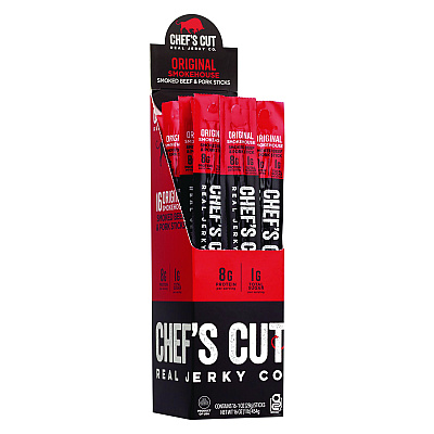 Chefs Cut Real Jerky Original Smokehouse Beef & Pork Meat Stick, 1 oz Individually Wrapped, 16/Carton (GRR22002354)