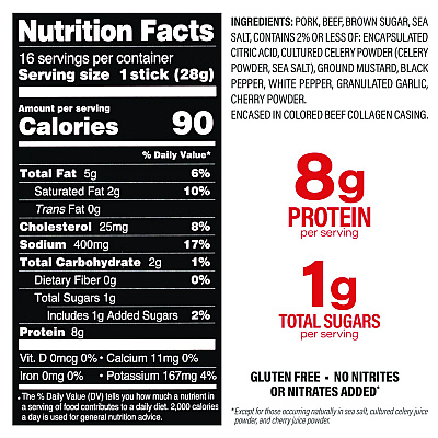 Chefs Cut Real Jerky Original Smokehouse Beef & Pork Meat Stick, 1 oz Individually Wrapped, 16/Carton (GRR22002354)