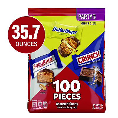 Butterfinger Assorted Party Candy Pack Mini, Chocolate, 35.7 oz Bag, 100 Pieces (GRR22002356)