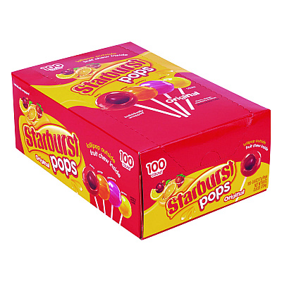 Starburst Pops Fruit Chew Filled Lollipops Variety Pack, Assorted Flavors, 0.6 oz Individually Wrapped Lollipops, 100/Carton (GRR22002358)
