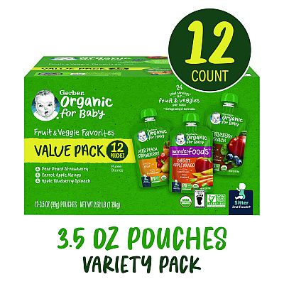 Gerber Organic 2nd Foods Baby Food Pouches, Assorted Flavors, 3.5 oz Pouch, 12/Carton (GRR22002367)
