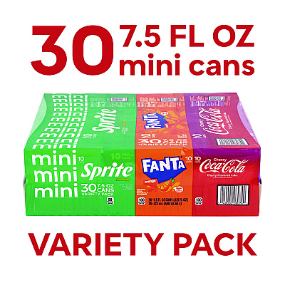Coca-Cola Mini Cans Variety Pack, Assorted Flavors, 7.5 oz Can, 30/Carton (GRR22002379)