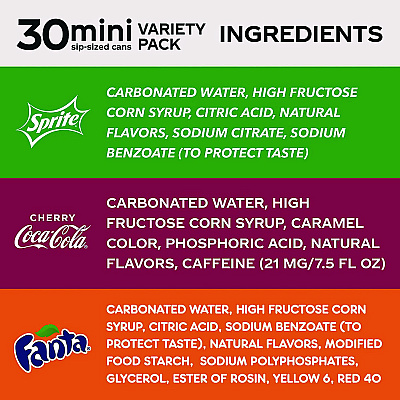 Coca-Cola Mini Cans Variety Pack, Assorted Flavors, 7.5 oz Can, 30/Carton (GRR22002379)