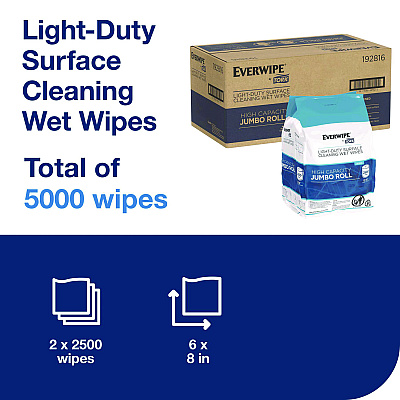 Tork Light-Duty Surface Cleaning Wet Wipe, 1-Ply, 8 x 6, Unscented, White, 2,500 Sheets/Roll, 2 Rolls/Carton (TRK192816)