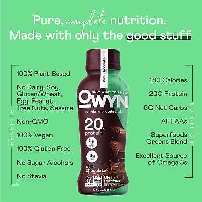 Owyn 20 g Protein Drink, Chocolate, 12 oz Bottle, 12/Carton (GRR38200001)