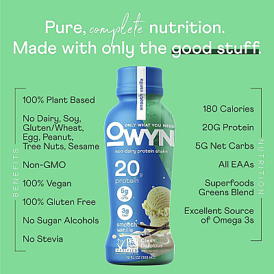 Owyn 20 g Protein Drink, Vanilla, 12 oz Bottle, 12/Carton (GRR38200002)