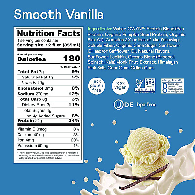 Owyn 20 g Protein Drink, Vanilla, 12 oz Bottle, 12/Carton (GRR38200002)