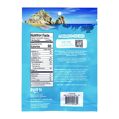 Baja Jerky Beef Jerky Traditional Snack Pack, Original, 1 oz Packet, 12/Carton (22002304)