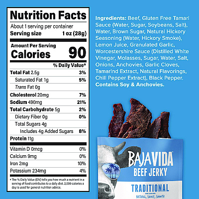 Baja Jerky Beef Jerky Traditional Snack Pack, Original, 1 oz Packet, 12/Carton (22002304)