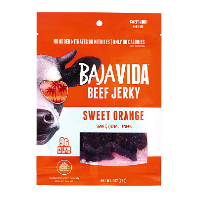 Baja Jerky Beef Jerky Sweet Orange Snack Pack, Sweet Orange, 1 oz Packet, 12/Carton (GRR22002306)