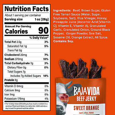 Baja Jerky Beef Jerky Sweet Orange Snack Pack, Sweet Orange, 1 oz Packet, 12/Carton (GRR22002306)