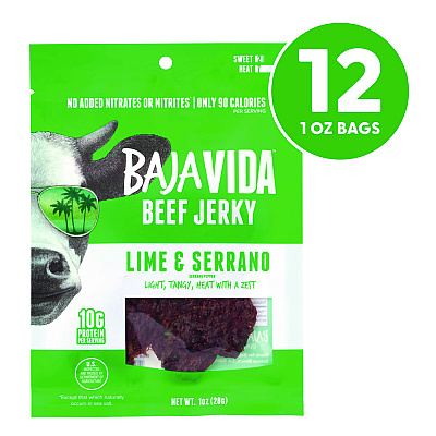 Baja Jerky Beef Jerky Lime and Serrano Pepper Snack Pack, Lime and Serrano Pepper, 1 oz Packet, 12/Carton (GRR22002307)