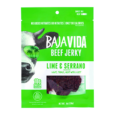 Baja Jerky Beef Jerky Lime and Serrano Pepper Snack Pack, Lime and Serrano Pepper, 1 oz Packet, 12/Carton (GRR22002307)