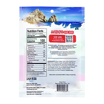Baja Jerky Beef Jerky Street Taco Snack Pack, Street Taco, 1 oz Packet, 12/Carton (GRR22002308)