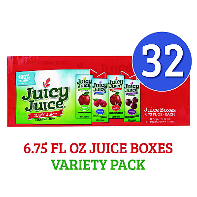 Juicy Juice Juice Box Variety Pack, Assorted Flavors, 6.75 oz Box, 32/Carton (22002370)
