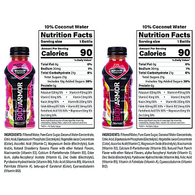 BodyArmor BASE Sports Drink Variety Pack, Assorted Flavors, 12 oz Bottle, 24/Carton (GRR22002381)