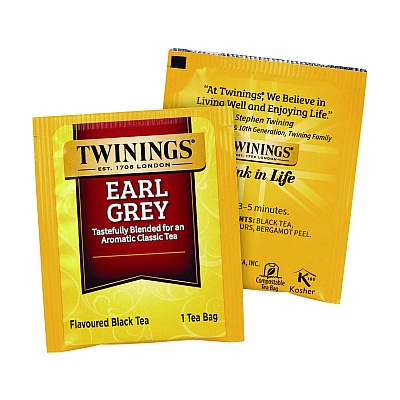 TWININGS Tea Bags, Earl Grey, Individually Wrapped, 100/Carton (GRR22002386)