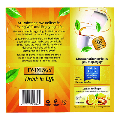 TWININGS Tea Bags, Earl Grey, Individually Wrapped, 100/Carton (GRR22002386)