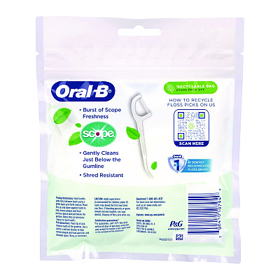 Oral-B Burst of Scope Floss Picks, Fresh Mint, 75 Picks/Bag, 5 Bags/Carton (GRR22002395)