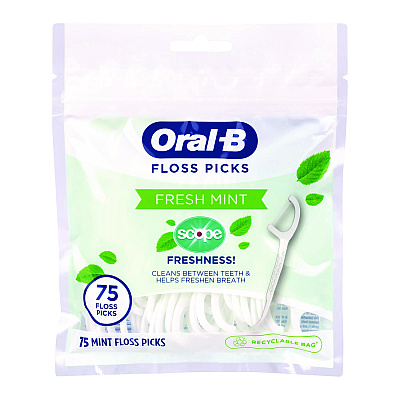 Oral-B Burst of Scope Floss Picks, Fresh Mint, 75 Picks/Bag, 5 Bags/Carton (GRR22002395)
