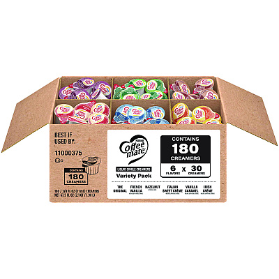 Coffee-mate Variety Pack, Assorted Flavors, 0.38 oz Mini Cups, 180/Carton (GRR60003005)