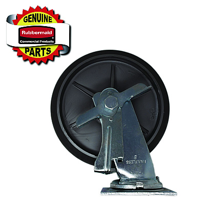 Rubbermaid Commercial 8" Swivel Caster with Brake for Housekeeping Cart, Mount Plate Stem, 8" Wheel, B/Silver, Set (SGSFG6189L50000)