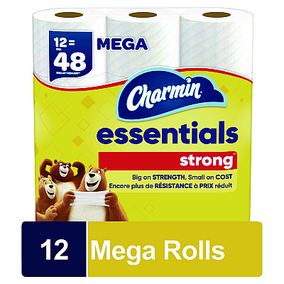 Charmin Essentials Strong Bathroom Tissue, Septic Safe, 1-Ply, White, 429/Roll, 12 Rolls/Pack (PGC03156)
