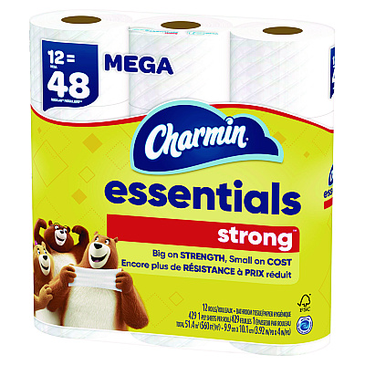 Charmin Essentials Strong Bathroom Tissue, Septic Safe, 1-Ply, White, 429/Roll, 12 Rolls/Pack (PGC03156)