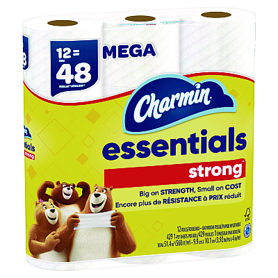Charmin Essentials Strong Bathroom Tissue, Septic Safe, 1-Ply, White, 429/Roll, 12 Rolls/Pack (PGC03156)