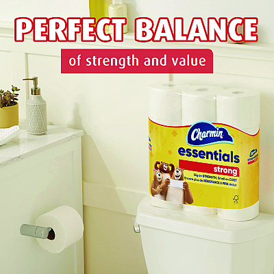Charmin Essentials Strong Bathroom Tissue, Septic Safe, 1-Ply, White, 429/Roll, 12 Rolls/Pack (PGC03156)