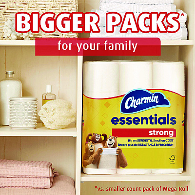 Charmin Essentials Strong Bathroom Tissue, Septic Safe, 1-Ply, White, 429/Roll, 12 Rolls/Pack (PGC03156)