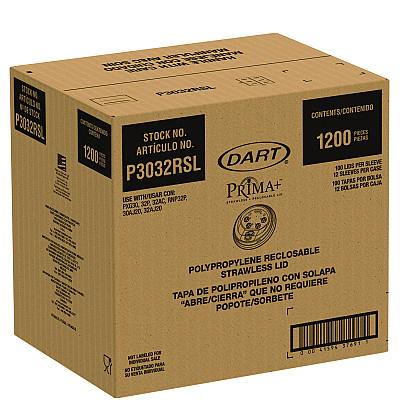 Dart Prima Strawless Plastic Lids, Fits 30 oz to 32 oz Cold Cups, Clear, 100 Lids/Sleeve, 12 Sleeves/Carton (DCCP3032RSL)