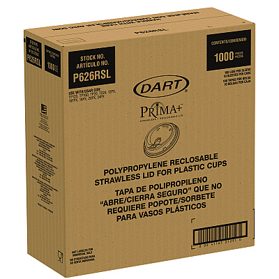 Dart Prima Strawless Plastic Lids, Fits 12 oz to 26 oz Cups, Clear, 100 Lids/Sleeve, 10 Sleeves/Carton (DCCP626RSL)