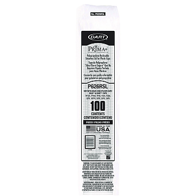 Dart Prima Strawless Plastic Lids, Fits 12 oz to 26 oz Cups, Clear, 100 Lids/Sleeve, 10 Sleeves/Carton (DCCP626RSL)