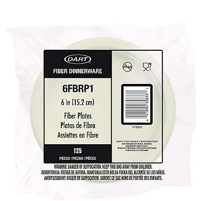 Dart Compostable Fiber Dinnerware, ProPlanet Seal, Plate, 6" dia, Natural, 1,000/Carton (DCC6FBRP1)