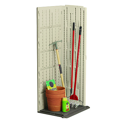 Suncast Commercial Vertical Storage Shed, 22 cu ft, 2 ft 8.25" x 2 ft 1.5" x 6 ft, Vanilla/Stoney (SUABMS1250)