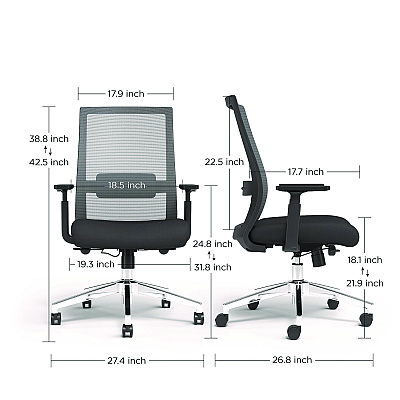 Alera Ashdale Ergonomic Fabric Swivel Task Chair, Supports Up to 275 lb, 18.15 to 21.89 Seat Height, Black Seat/Back, Black Base (ALEAD41BME17)