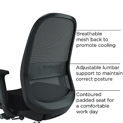 Alera Kempton Ergonomic Fabric Mesh Swivel Task Chair, Supports Up to 275 lb, 18.31 to 22.17 Seat Height, Black Seat/Back/Base (ALEKP42BME17)