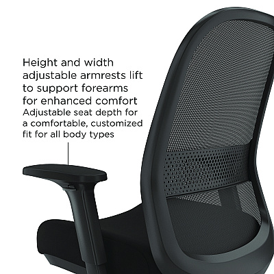 Alera Kempton Ergonomic Fabric Mesh Swivel Task Chair, Supports Up to 275 lb, 18.31 to 22.17 Seat Height, Black Seat/Back/Base (ALEKP42BME17)