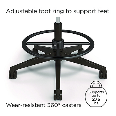 Alera Kempton Fabric Mesh Task Stool, Supports Up to 275 lb, 26.57 to 33.62 Seat Height, Black Seat, Black Back, Black Base (ALEKP46BME17)