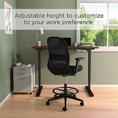 Alera Kempton Fabric Mesh Task Stool, Supports Up to 275 lb, 26.57 to 33.62 Seat Height, Black Seat, Black Back, Black Base (ALEKP46BME17)