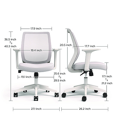 Alera Wessex Ergonomic Fabric Mesh Swivel Task Chair, Supports Up to 275 lb, 17.09 to 20.83 Seat Height, Gray Seat/Back, White Base (ALEWX42BME47)
