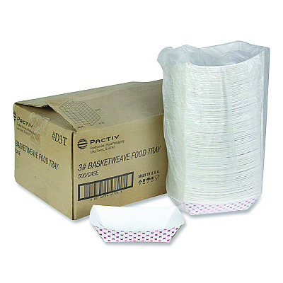Pactiv Evergreen Paperboard Food Tray, 3 lb, 7.75 x 5.1 x 2.1, Red/White, 500/Carton (PCTD3T)
