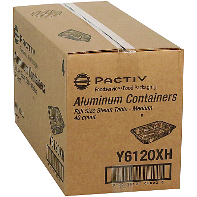 Pactiv Evergreen Aluminum Steam Table Pan, Full-Size Medium, 2.2" Deep, 19.6 x 11.6, 40/Carton (PCTY6120XH)